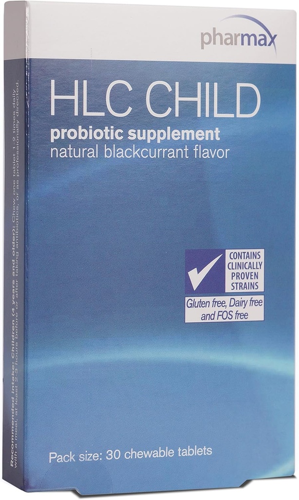 Pharmax HLC Child | Probiotic Supplement for Children | 30 Chewable Tablets | Natural Blackcurrant Flavor