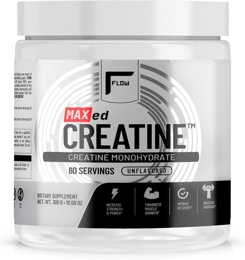 MAXed Creatine Monohydrate - Micronized, 60 Servings, Unflavored - 300g, Muscle Endurance, Recovery, Stamina - Manufactured in A NSF Certified GMP Facility.