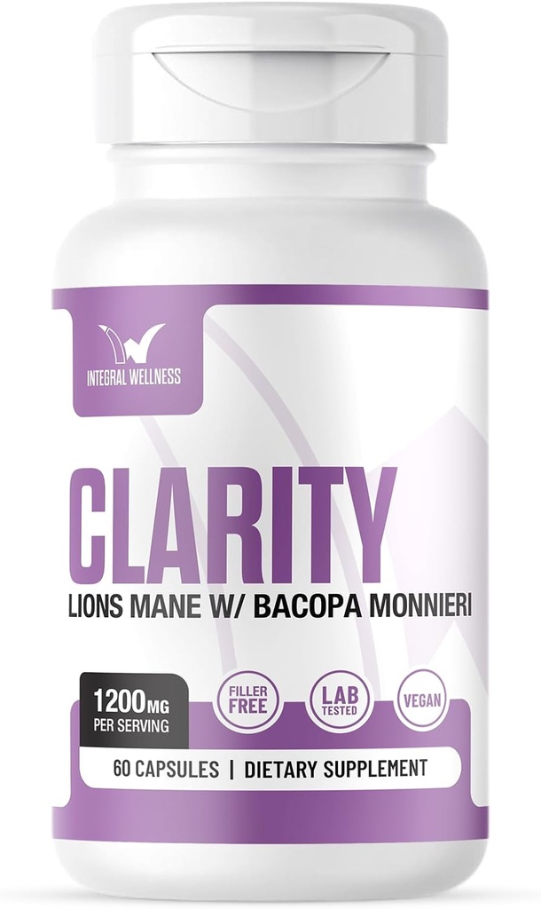 Clarity | Lions Mane + Bacopa - 3rd Party Tested, Filler-Free, 임상적으로 투약, 60 Count (Pack of 1)