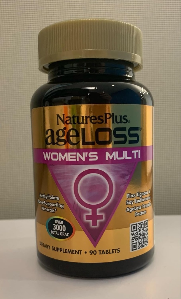 Natures Plus AgeLoss Women's Multi - 90 tabletter - Anti-Aging Multivitamin & Mineral Supplement, Menstrual & Menopausal Support, Antioxidant - Glutenfri - 30 portioner