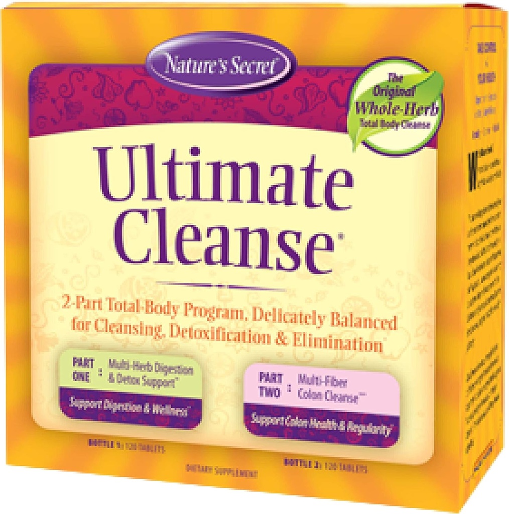 Nature's Secret Ultimate Cleanse 2Part Total Body Detoxification & Elimination Supports Digestion, Wellness, Colon Health & Daimilik - Multi-Herb Digestion & Multi-Fiber Cleanse - 240 Tablet