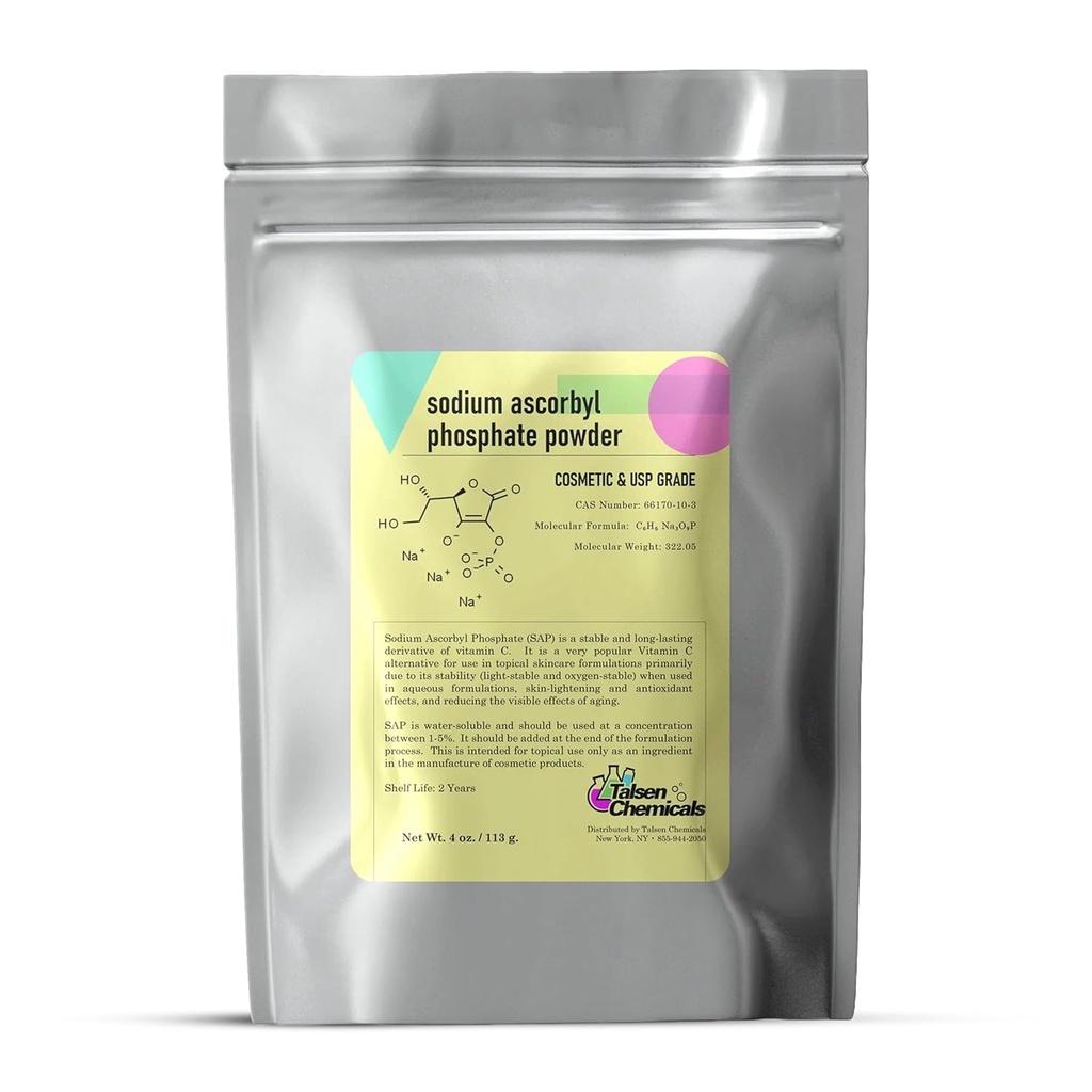 Sodyum Ascorbyl Fosphate SAP Toz - Stable Vitamin C Kativ, DIY Skin Care üçün Antioksid (4 Ounce / 113g)