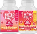 Suplementos irritados Mellor Booty Feminino BBL de creatina: BBL Tablets (90ct) w Creatina, Glutamina, BCAA's, Collagen + BBL Burn Thermogenic Capsules (120ct)