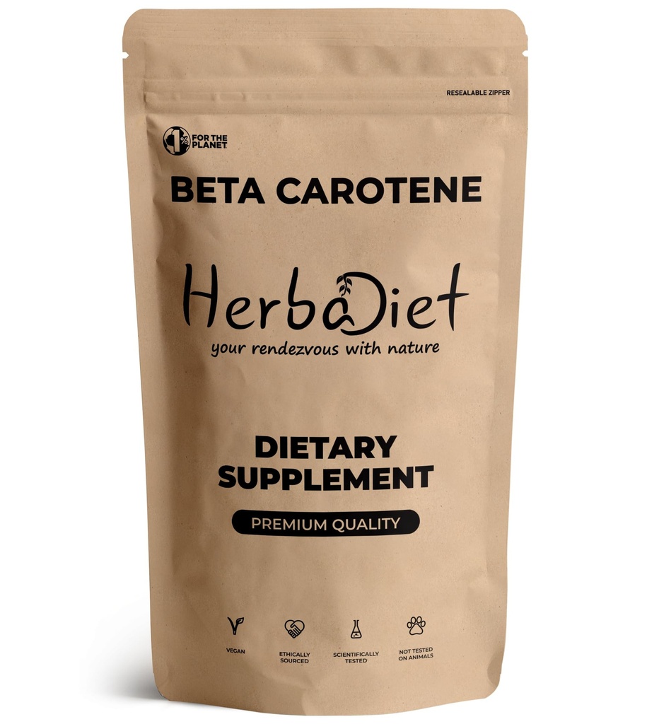Herbadiet Beta Carotene 10% Vitamin A 25000 IU Powder | Immune System Support, Antioxidant Supplement | Cartenoids for Healthy Vision, Eyes & Skin | 100% Natural Betacarotene (1.76 oz - 50 gram)