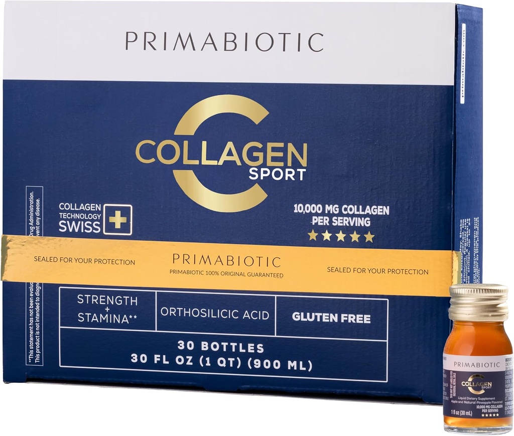 PRIMABIOTIC Liquid Collagen Sport-High Collagen Content [10.000 Mg] Per Serving - Collagen Hydrolyzed Minum dan 12 Vitamin Orthoslicic Accid 124; Membantu Kesehatan Tulang, Rambut, Nails 124; (30 Botol x 30 ML)