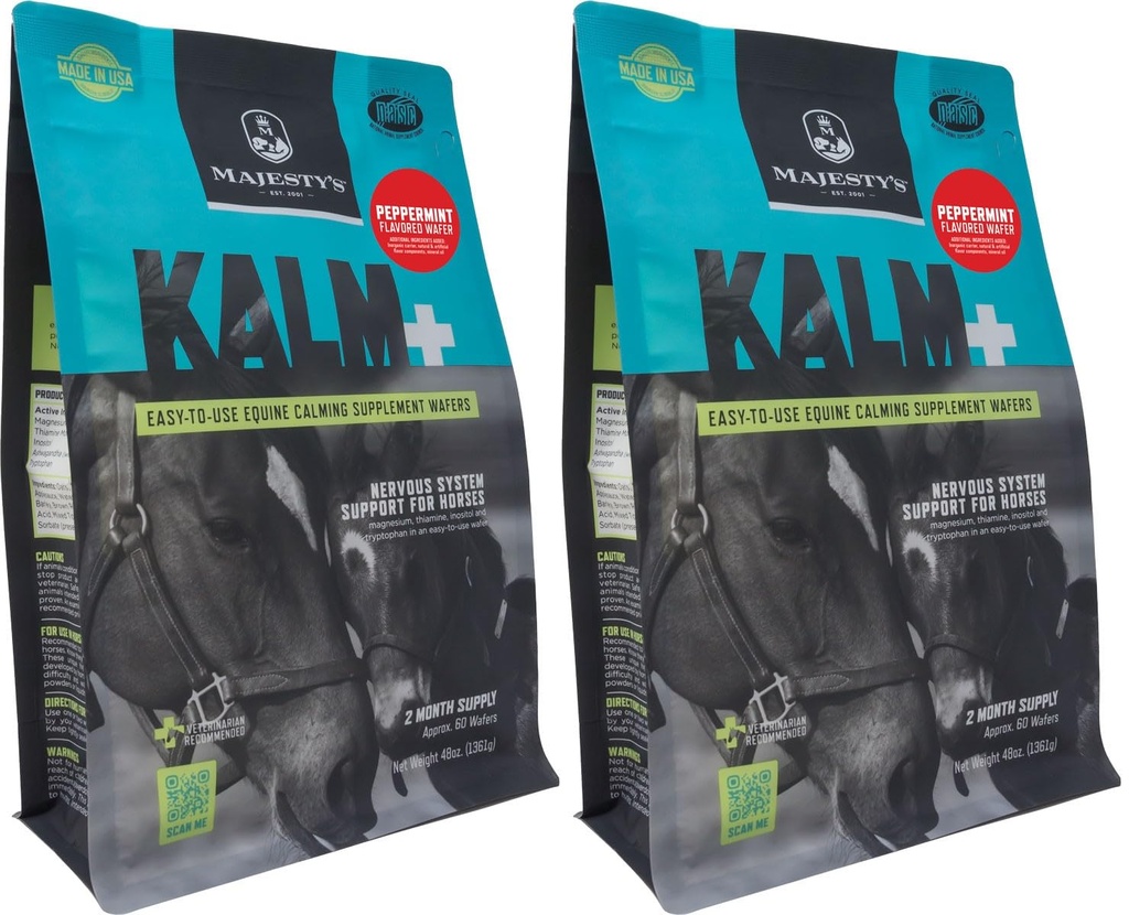 Majesty's KALM+ Wafers- Horse/Equine Balanced Behavior and Normal Nervous System Function Support Supplement (Peppermint, 2 Pack (120 Count Total))