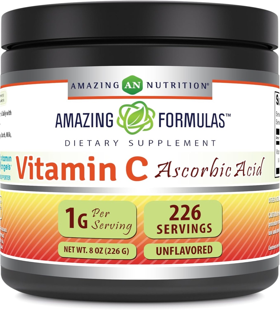 Amazing Formulas Vitamin C (Ascorbic Acid) 8 Oz Powder Supplement | 1 Gram Per Serving | 226 Servings | Non-GMO | Gluten Free | Made in USA