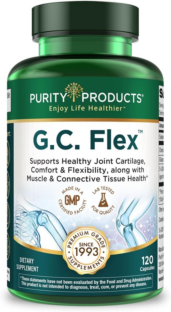 纯度产品G.C.Flex(Glucosamine和Chondroitin硫酸盐超级公式) - 支持联合+心肌健康+健康肌肉+连接组织 - 促进联合灵活性 - 90个来自