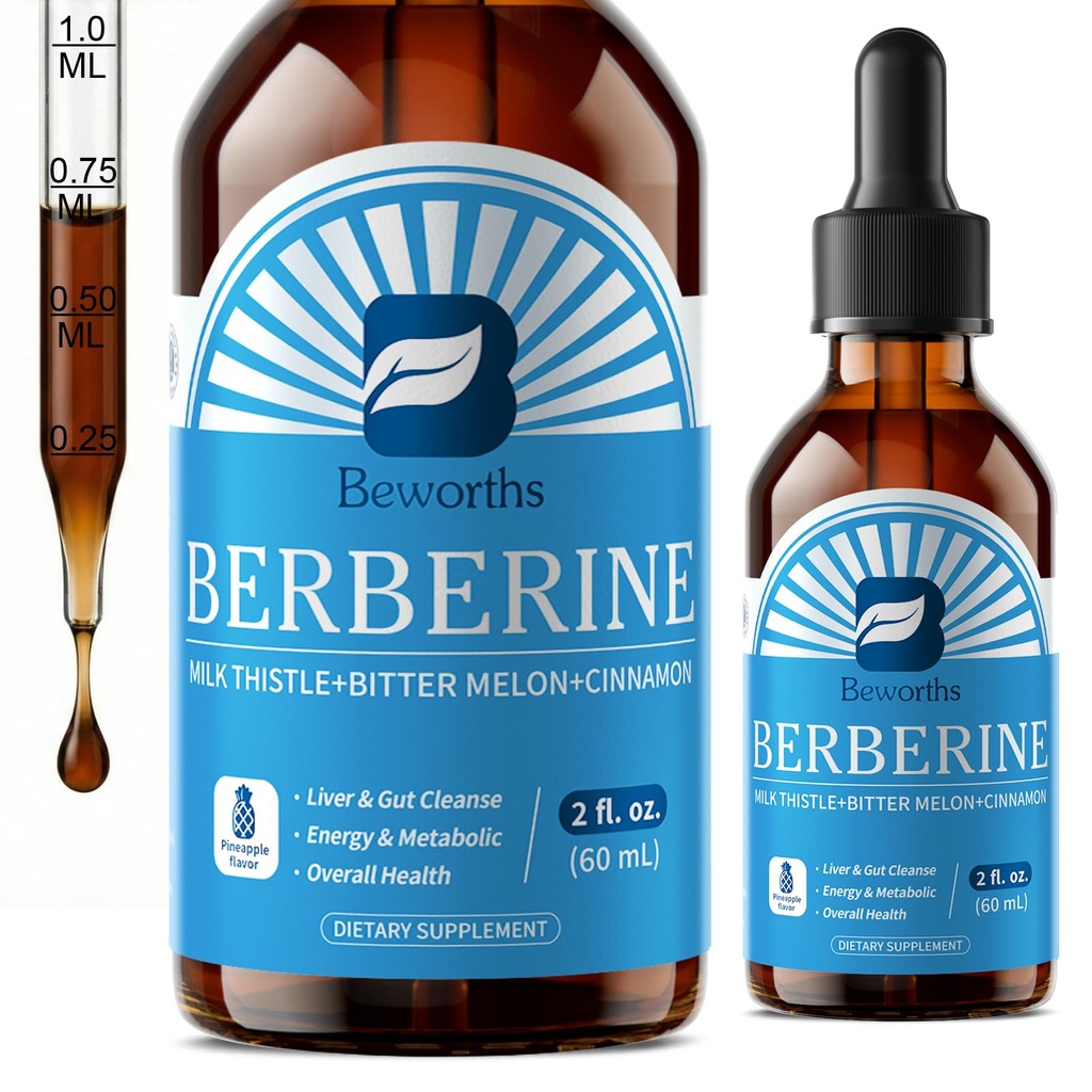 Berberine Supplement with Ceylon Cinnamon - Berberine Liquid Drops with Milk Thistle, Ceylon Cinnamon, Turmeric,Bitter Melon, Berberine Phytosome for Digestion System, Immune Health Support-Vegetarian