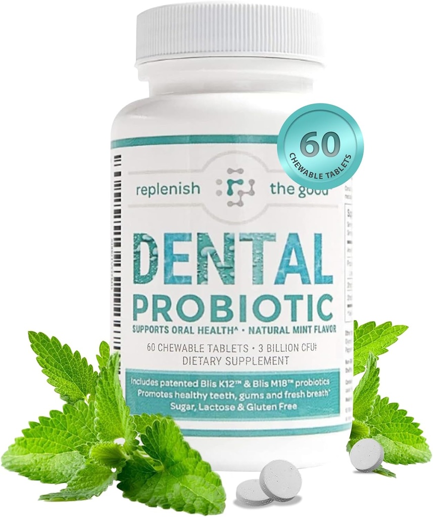 Dental Oral Probiotic, 60 Kautabletten - Ergänzungen w/BLIS K12 & M18 - Bad Breath Treatment for Adults - Boosts Oral Health - Fights Halitosis, Tooth Decay, Strep Throat (Mint Flavor)