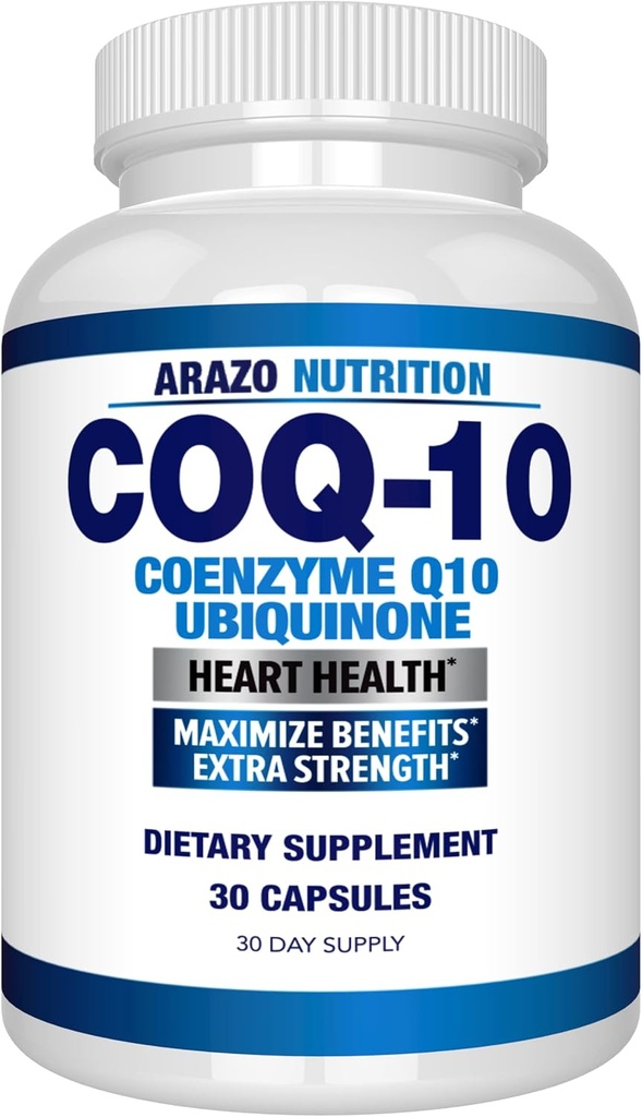 Arazo Nutrition CoQ10 Ubikinone Coenzyme Q10-200 mg Maximum Strength Nutritional Supplement - High Absorption Kapselit No Soy
