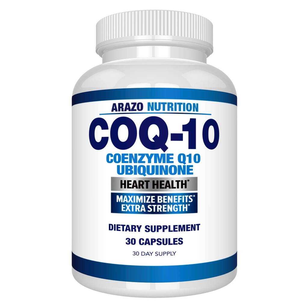 Arazo Nutrition CoQ10 Ubiquinone Coenzyme Q10-200mg Per Serving Maximum Strength Nutritional Supplement - High Absorption Capsules with No Soy