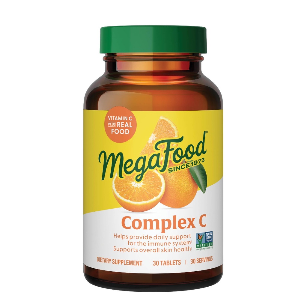 MegaFood Complex C - Vegan Vitamin C Immune Support Supplement, Vitamin C Supplement Made with Real Food Including Orange, Cranberry & Brown Rice, Gluten-Free - 30 Tablets, 30 Servings