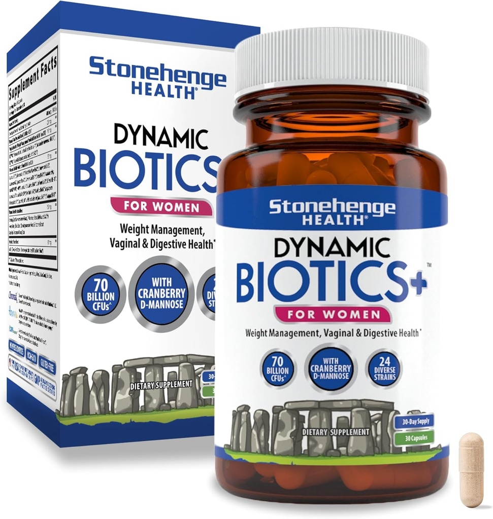 Stounhenge Health Probiotics 70 Billion KSV + 24 Trans, Prebiotic, Dynamic Biotics + for Women, New Formulation for Weight Management, Digestive & vaginal Support, Delayed Release Shelling Stable Non-GMO