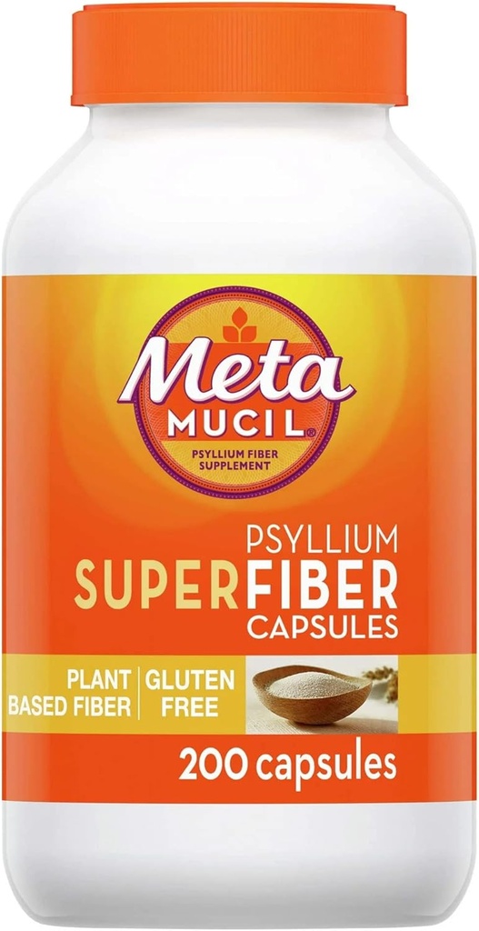Metamucil SuperFiber Psyllium Capsules, Glutenvrij en Suikervrij, 200 Ct