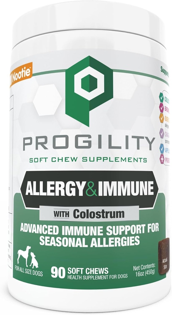 Nootie Progility Allergy & Immune Suplement, Seasonies Advanced Ammune Support Support for Dogs, 90 Soft Chews per Container