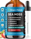 Ashwagandha & Turmeric Liquid Drops - Vitamin C, Sea Moss, Apple Cider Vinegar, Bladderwrack - Vegan Liquid Drops for Comprehensive Wellness Support & Vital Immunity (Strawberry Ginger Lemonade, 60mL)