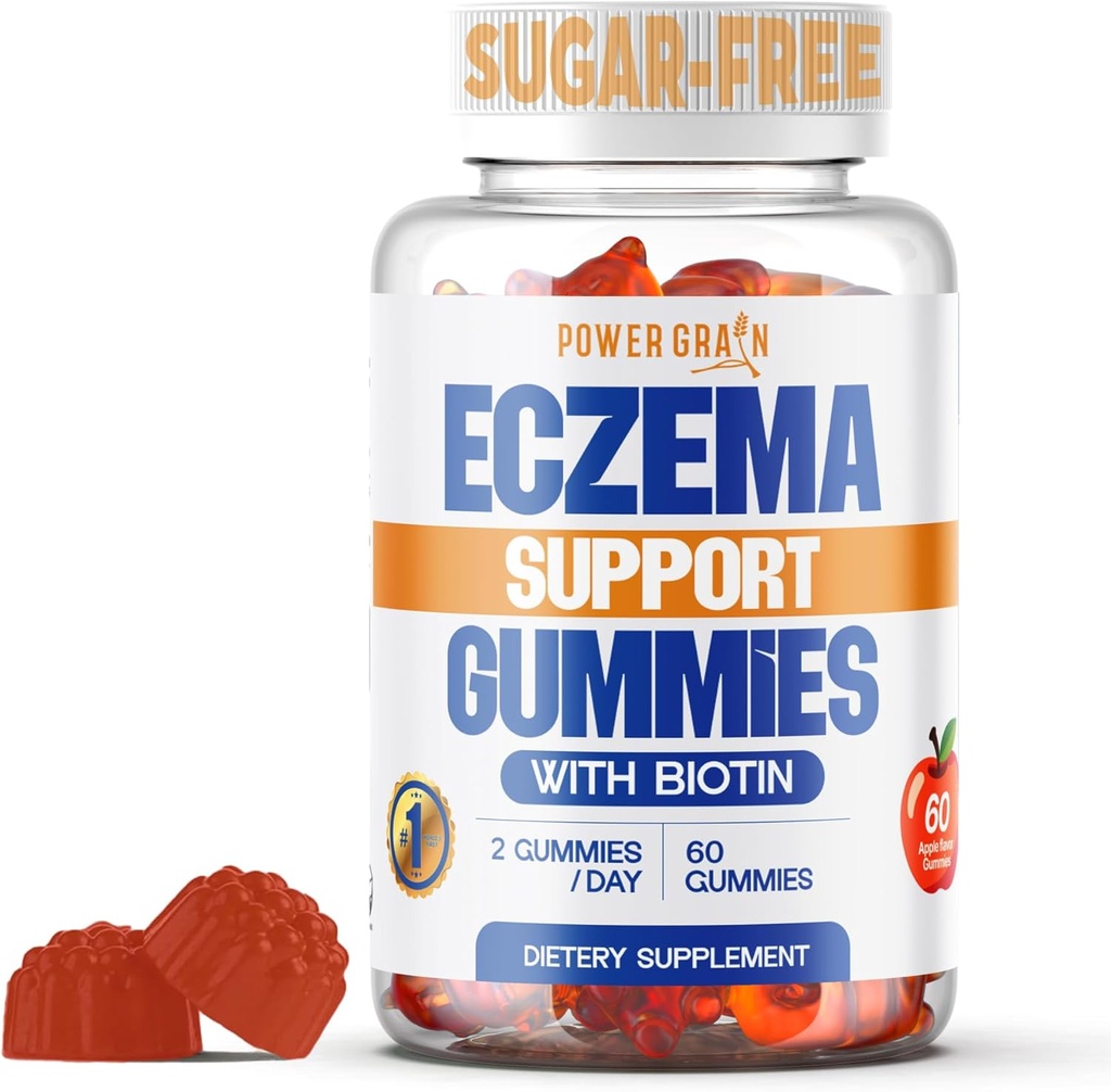 Sugar Free Eczema Treatment Gummies - USA Made - 50+ Vitamins " Probiotics for Clear, Hydrated Skin - Soothes Itching, cools Redness " Boosts Skin Health (60 Gummies)