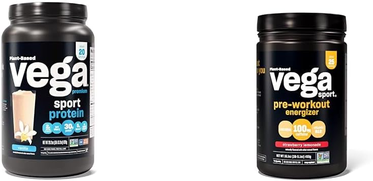 Vega Premium 运动蛋白 香草蛋白粉, Vegan, 非 GMO 和 运动预研器,草莓柠檬汁 - 预研粉