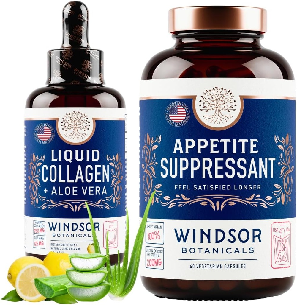 WINDSOR BOTATICALS ruokahalua Suppressant ja Liquid Collagen Marine Diet ja Beauty Bundle