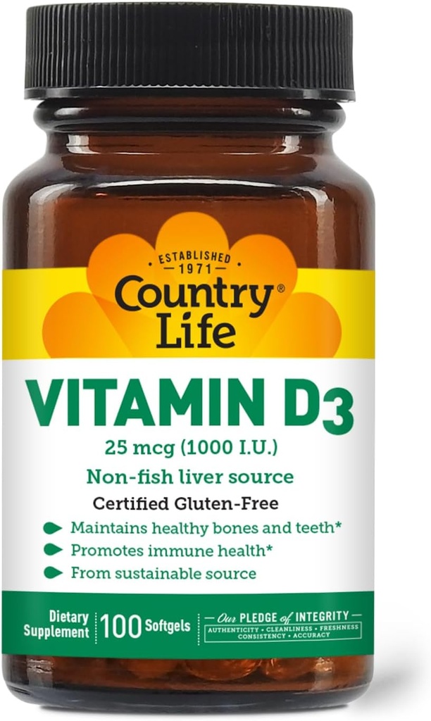 Vita di campagna Vitamina D3, Non-Fish 1000 IU, 100 Softgels, certificata senza glutine