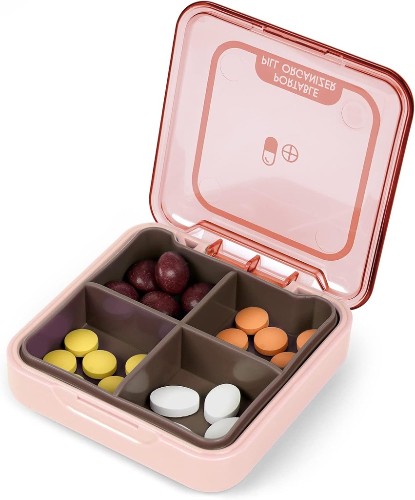 Vsak dan tablete Organizator, 4-Compartment Portable Medicine Box, Potovalni oddelki, Dokaz o vlagi majhne tablete zaboj za žepno torbico, Dnevne tablete Imetnik vsebnik