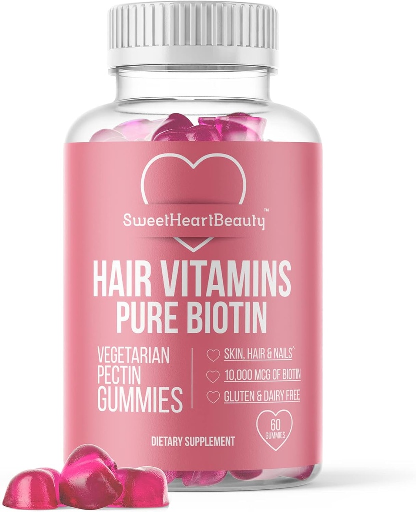 Biotin 10000mcg Gummies by Sweetheart Beauty - Biotin Gummies hiukset iho ja kynnet naisille, miehet & lapset - Hiusvitamiini Gummy - Vegaani, ei-GMO, 60 Biotin Chewables nopeampaa hiusten kasvua