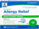 Choix de qualité Allergie Relief, 24 heures sans somnolence Allergie Relief pour allergies à l'intérieur et à l'extérieur, Antihistamine Loratadine 10 mg, Softgels remplis de liquide, 10 Compte
