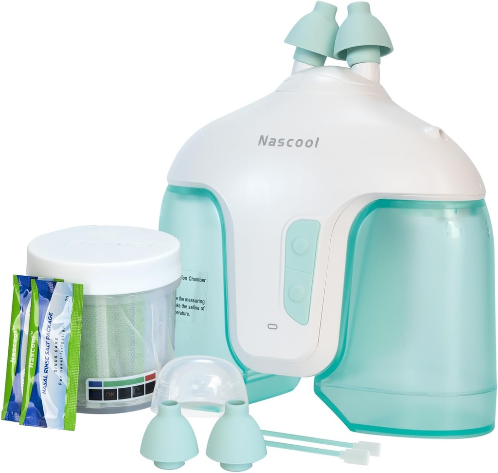 Electric Nasal Irrigation System with 50 Salt Packets, 2 Modes Nose Cleaner with Self Cleaning & Waste Collection Function for Sinus Relief Runny Nose, Nasal Congestion, Itching Nose (Green)