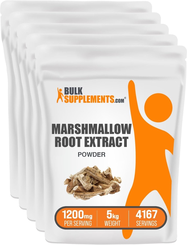 BulkSupplements.com Marshmallow Root Extract Powder - Marshmallow Root Supplement, Marshmallow Extract - Herbal Supplement, Gluten Free, 1200mg per Serving, 5kg (11 lbs) (Pack of 5)