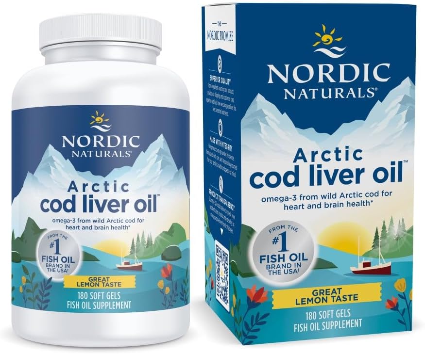 Nordic Naturals Arctic Cod Liver Oil, Citrón - 180 Soft Gels - 750 mg Total Omega-3s with EPA & DHA - Heart & Brain Health, Healthy Imunity, Celková Wellness - Non-GMO - 60 Servings