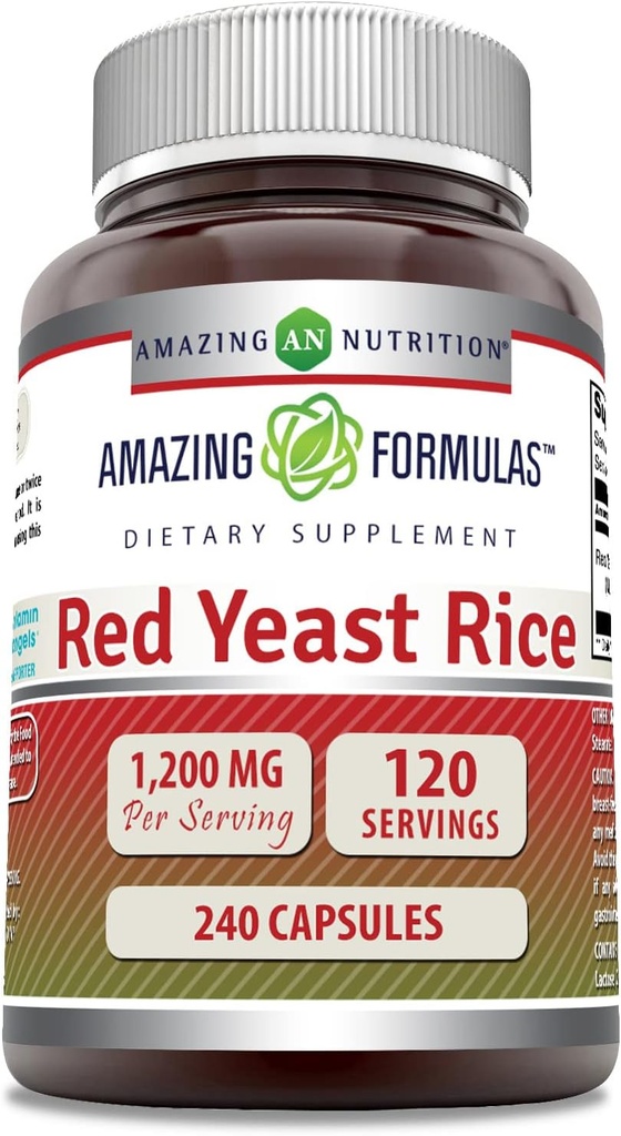 Amazing Formulas Red Yeast Rice 1200mg Per Serving 240 Capsules Supplement | Non-GMO | Gluten Free | Made in USA
