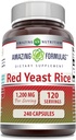 Nuostabi formulė Red Yeast Rice 1200mg per Serving 240 kapsulių Priedai (124; Non-GMO) 124; Gluten Free) 124; Pagaminta JAV