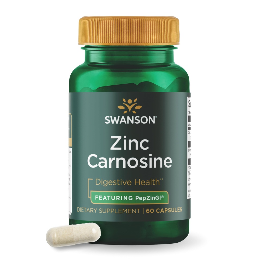Swanson Zinc Carnosine (PepZinGI) Gastric Health Supplement for Digestive-Sensitive Adults Seeking Stomach Lining Support (60 Capsules)