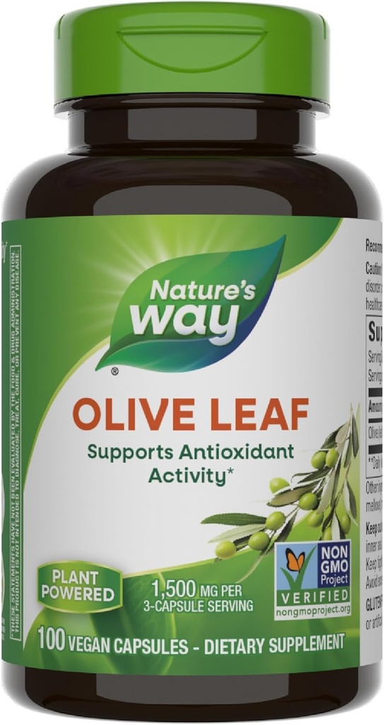 Nature's Way Olive Leaf - 3Capsule başına 1.500 mg - Antioksi Activity* - Olive Leaf Herbal Capsules - Non-GMO Project TY - Gluten Free - 100 Vegan Capsules