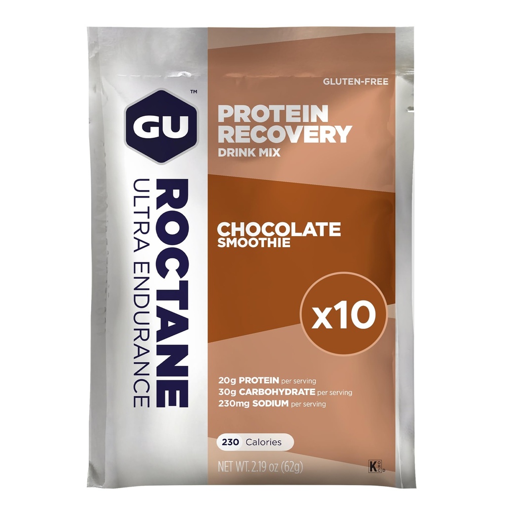 GU Energy Roctane Ultra Endurance Protein Recovery Drink Mix, Gluten-Free and Kosher Dairy, Recovery Support After Any Workout, 10 Single-Serving Packets, Chocolate Smoothie