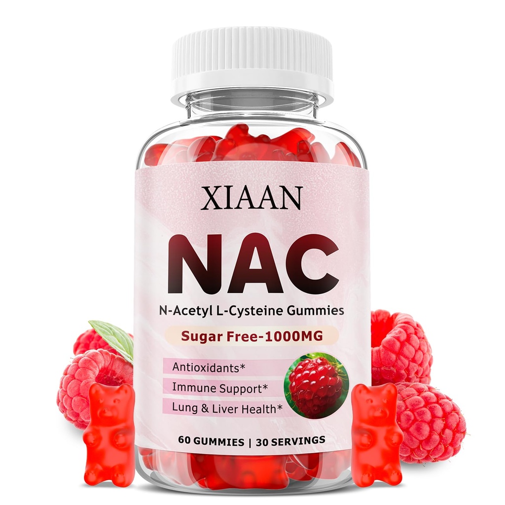 NAC Gummies for Kids & Adults, N Acetyl Cysteine 1000mg NAC Supplement for Antioxidants & Immune Support, Lung & Liver Health, Raspberry Flavor 60 Count