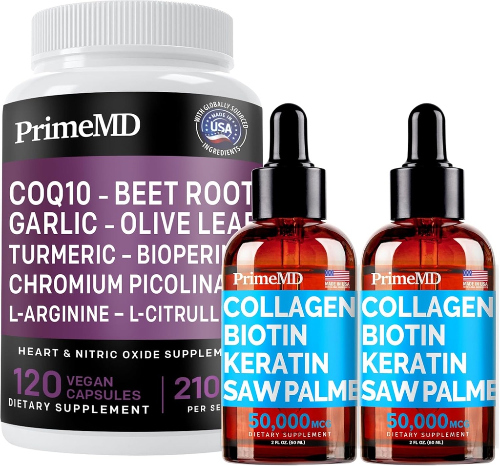 Folyékony kollagén biotin (2pk) és nitrogén-oxid (1pk) kiegészítés Bundle - Potent Vitamins for Hair, Skin, Nails, Heart, Circulatory, és lipidtámogatás - Non-GMO, Vegan, gluténmentes