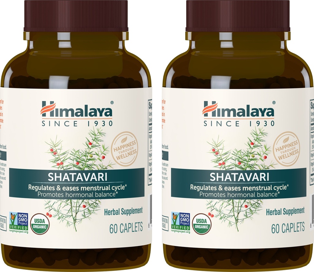 Himalaya USDA Organic Shatavari Capsules, 1300 mg, 60 Caplets, 2 Pack | Shatavari Capsules for Women, Promotes Hormone Balance & Menstrual Cramp Relief, Menopause Support - Vegan, Gluten Free
