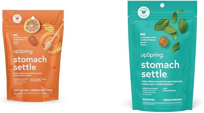 UpSpring Stomach Settle Drops Bundle with Ginger, Lemon - 55 Ct and 28 Ct