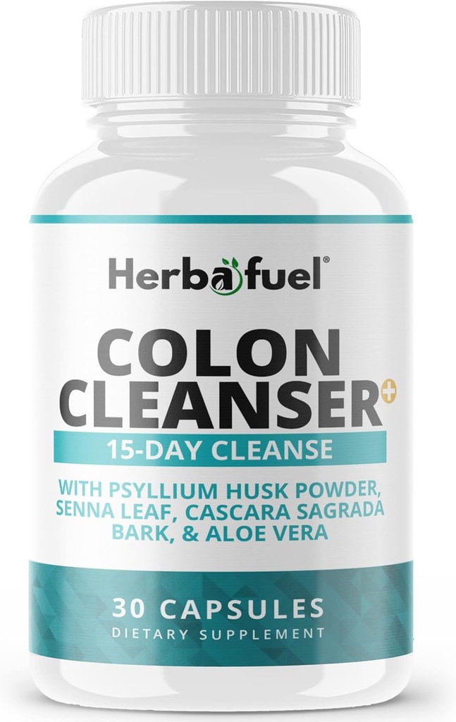 Colon Cleanse - Støtter Detox, Gut Health, & Bloating Relief - Inneholder urter, fiber, og probiotika - Avansert rengjøring formel med Psyllium Husk pulver, ikke-GMO, 30 kapsler