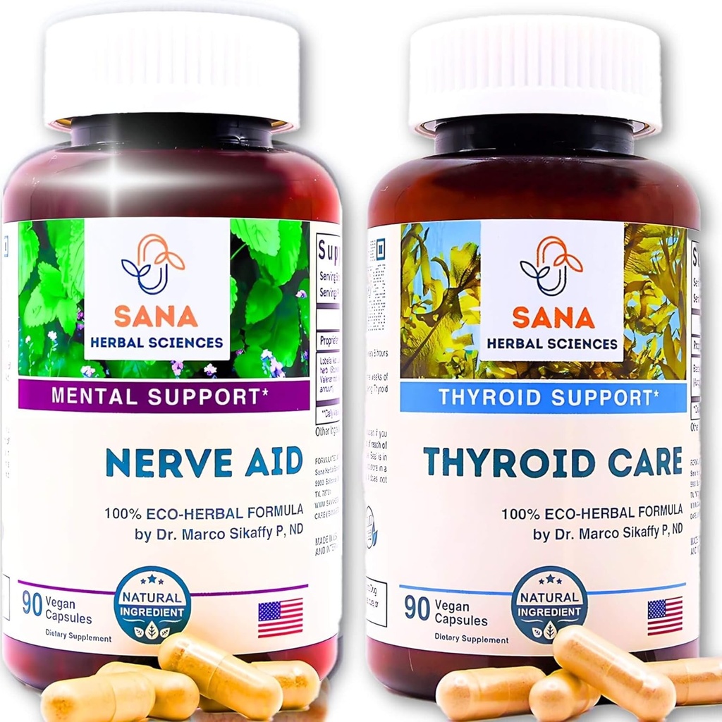 Natural Sleep Aid & Thyroid Renew 9 Ervas Orgânicas & Algas com Raiz Valeriana, Apoio à Tiróide e Equilíbrio Hormonal com Kelp 1350 mg por Servindo