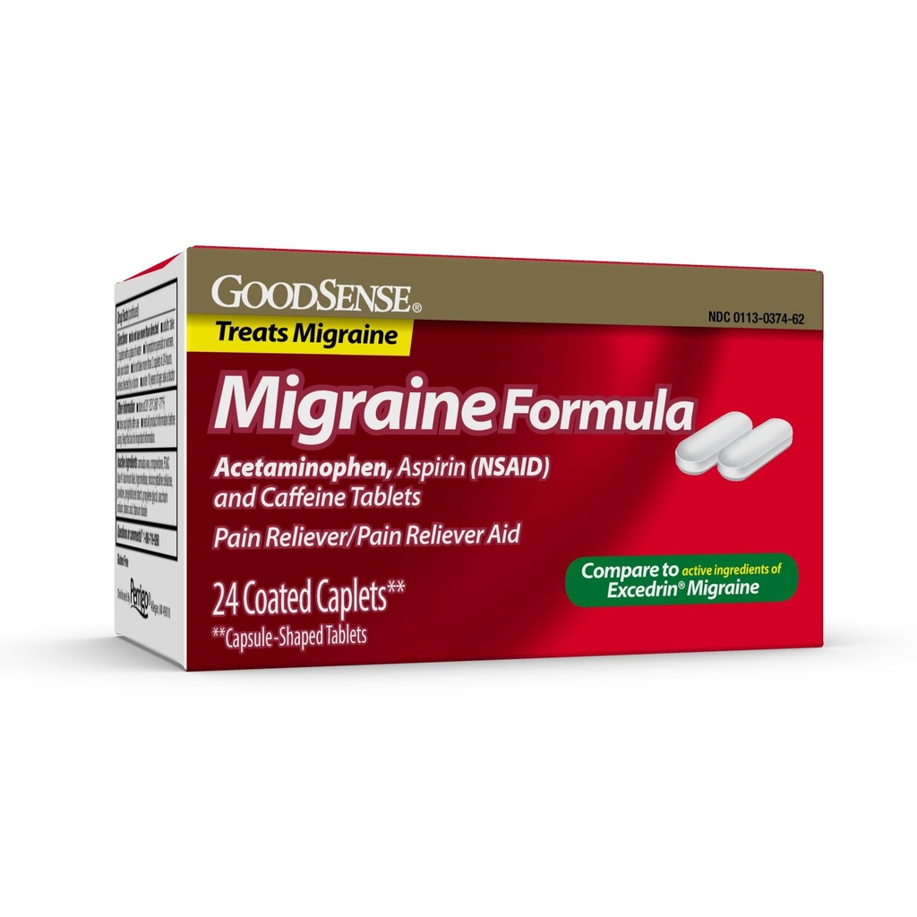 GoodSense Migraine Formula Caplets - Acetaminophen, Aspirin (NSAID) & Caffeine - Migraine Pain Relief, 24 Count