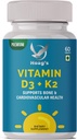 Vitamin K2 (MK7) with D3 Supplement Bone and Heart Health Non-GMO Formula 5000 IU Vitamin D3 & 100 mcg Vitamin K2 MK-7 Easy to Swallow Vitamin D & K Complex, 60 Tablets