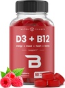 NutraChamps Vitamin D3 & B12, Methyl B12 Gummies for Adults & Kids, potenziato con vitamina D 3 & B9 Vitamin Folate, Energia naturale, Mood, Metabolismo & Focus, Raspberry, 60 Gummies