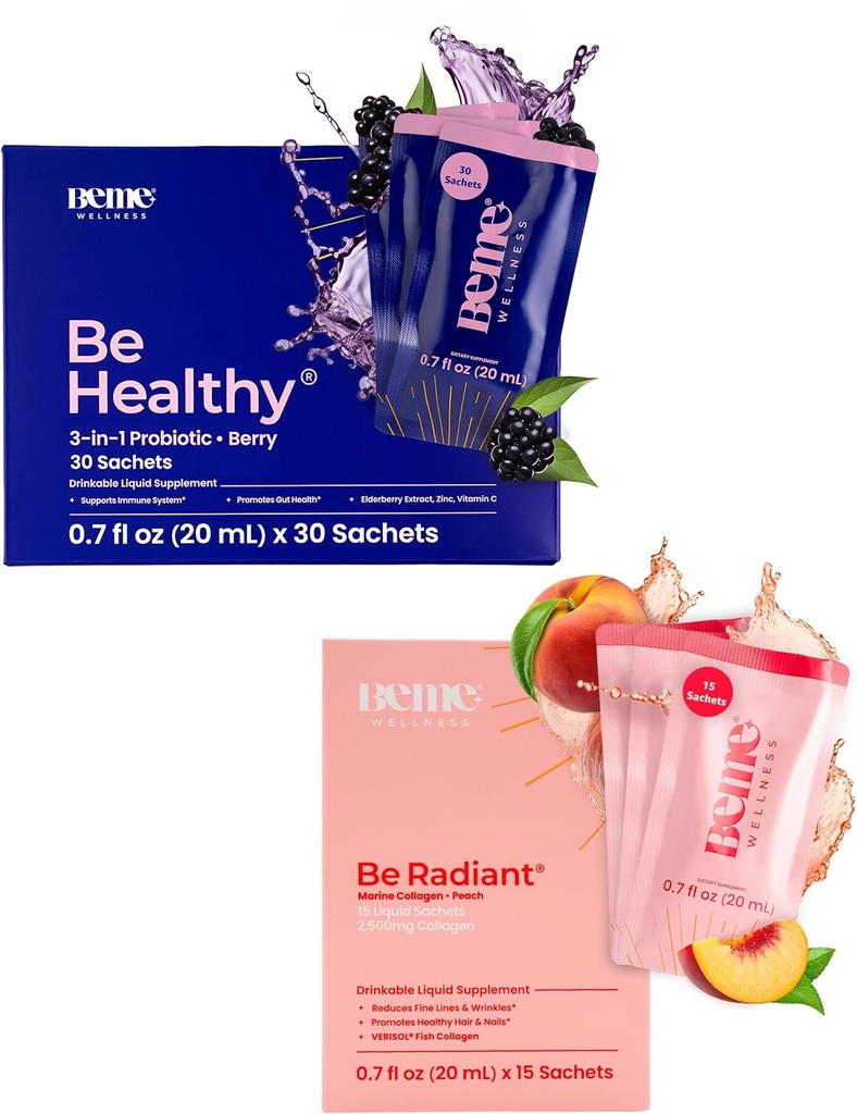BeMe BeHealthy & BeRadiant Peach Bundle - vedelad probiootikumid ja vedelad kollageenijoogid
