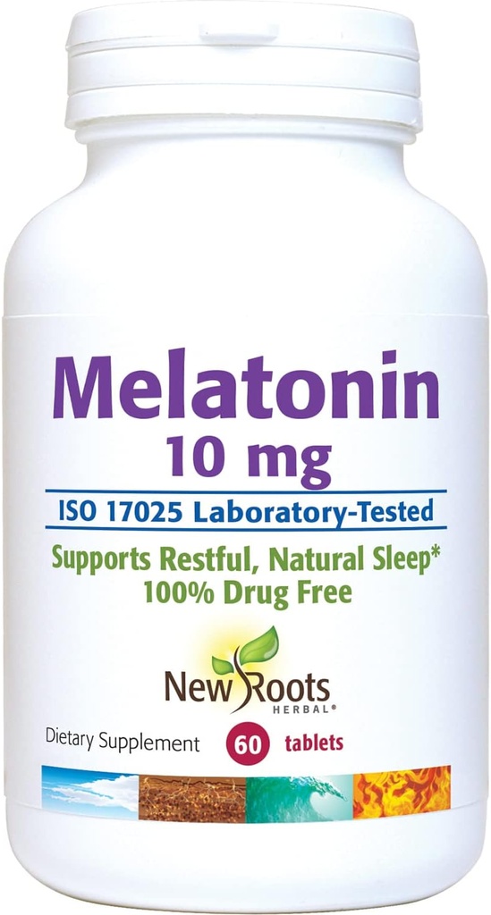 NEW ROOTS HERBAL Sleep Supplement | Pure Melatonin 10 mg (60 Tablets - 3 Months Supply), Non Habit Forming, Natural Sleep Aid, Non-GMO