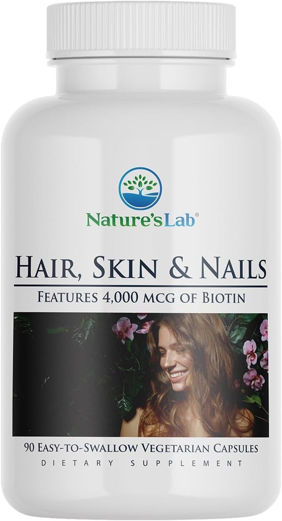 Nature's Lab Hair Skin and Nails - Biotina, BCAA, MSM, Complexo de Vitaminas - 90 Ct (Aprovisionamento de 90 días)