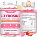 2 Pack L Tyrosine Gummies, L-Tyrosine Supplement Gummies, Vitamin B6 D3 ilə L-Theanine Gummies, Focus Gummies Support Memory, Enerji, Yetişkin & Uşaqlar üçün Mood, Strawberry Flavor, 120 Count