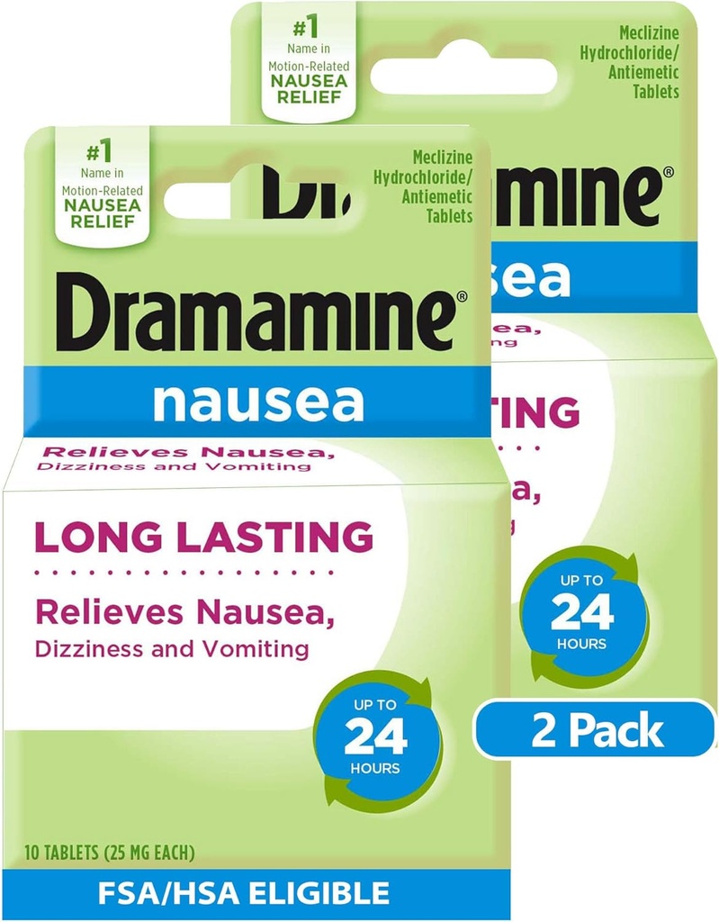 Dramamine Nausea Long Lasting, Nausea Relief, 10 Count (Paket 2)